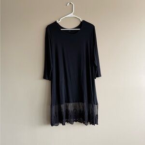 Black 3/4 Sleeve Sheer Lace Trim Dress